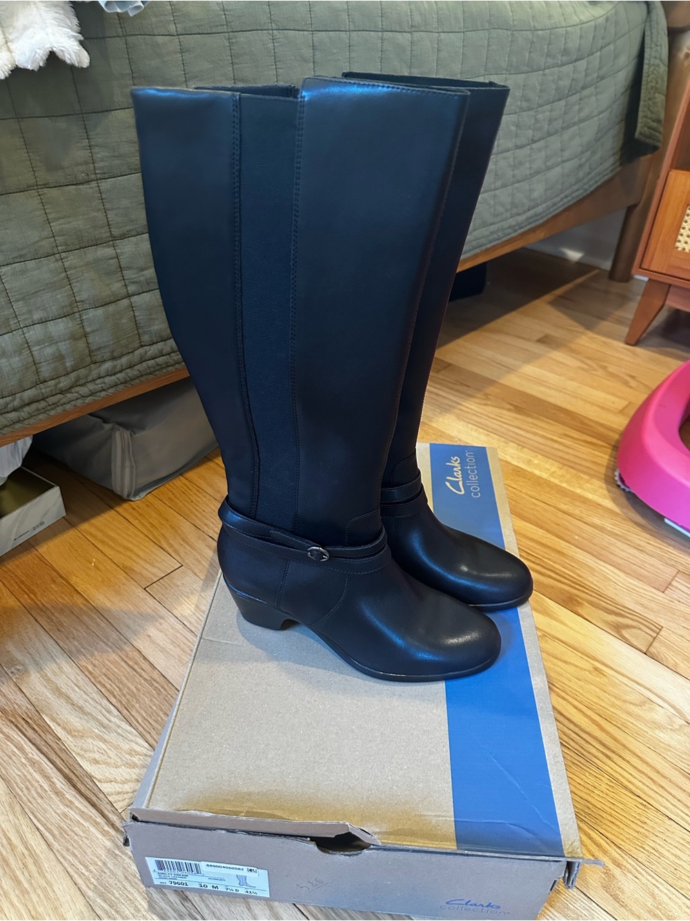 Clarks Black Knee-High Heel Riding Boots